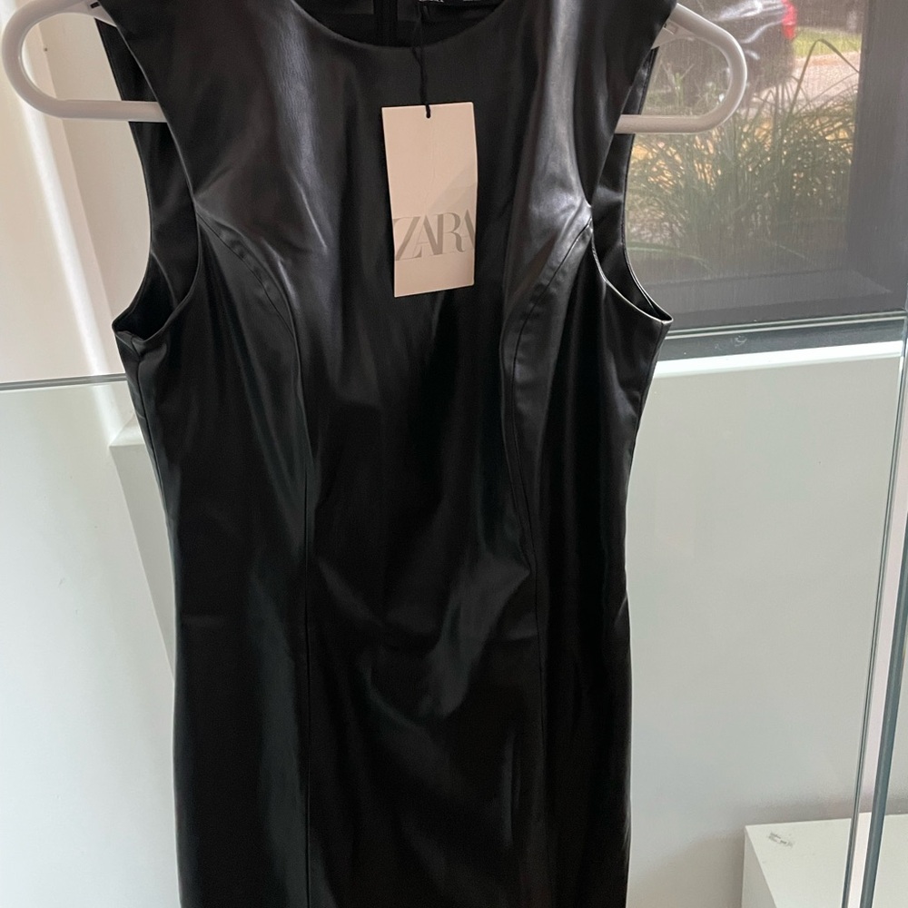 Zara Black Faux Leather Mini Dress